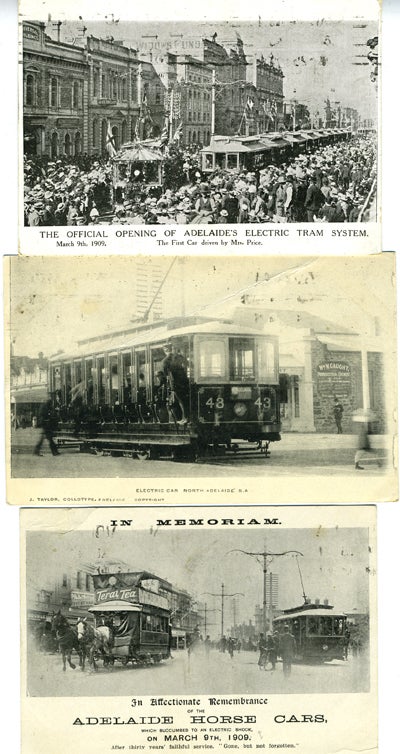 Item #17241 Three Postcards of newly opened Adelaide Electric Tram System. South Australia.