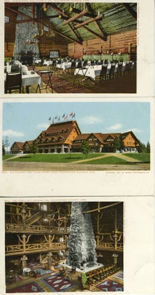Item #17258 Three Postcards Showing Interior and Exterior of Old Faithful Inn, Yellowstone...
