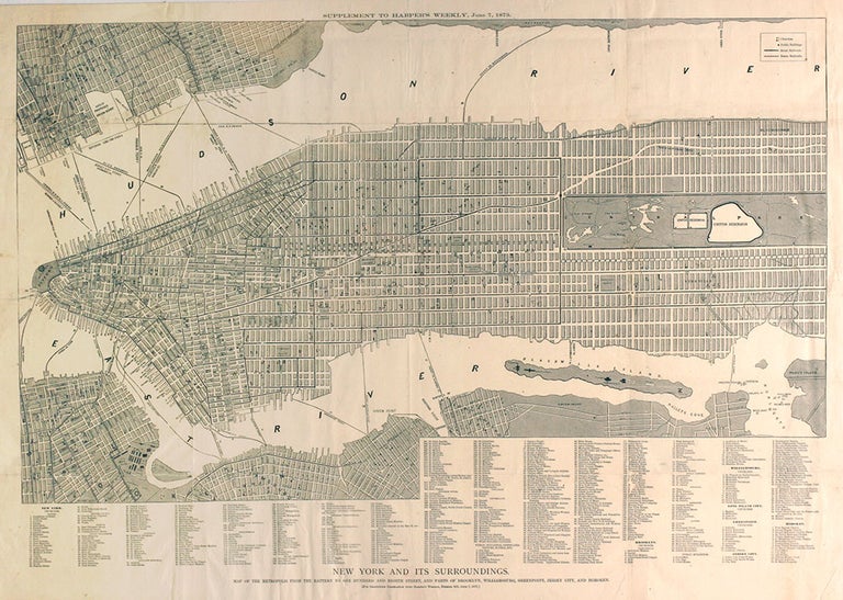 Item #17359 "New York and Its Surroundings", map of New York from the Supplement to Harper's Weekly, June 7, 1873.