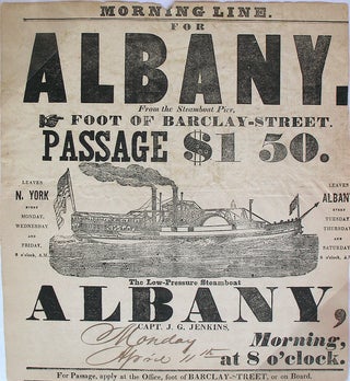 Item #17387 Morning Line for Albany. From the Steamboat Pier, Foot of Barclay-Street. Passage...