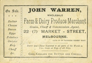 Item #17430 Trade Card for John Warren, Wholesale Farm & Dairy Produce Merchant. Australia Melbourne
