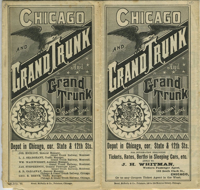 Item #17485 1882 Chicago and Grand Trunk And Grand Trunk Railway Line Time Table & Advertising Brochure.