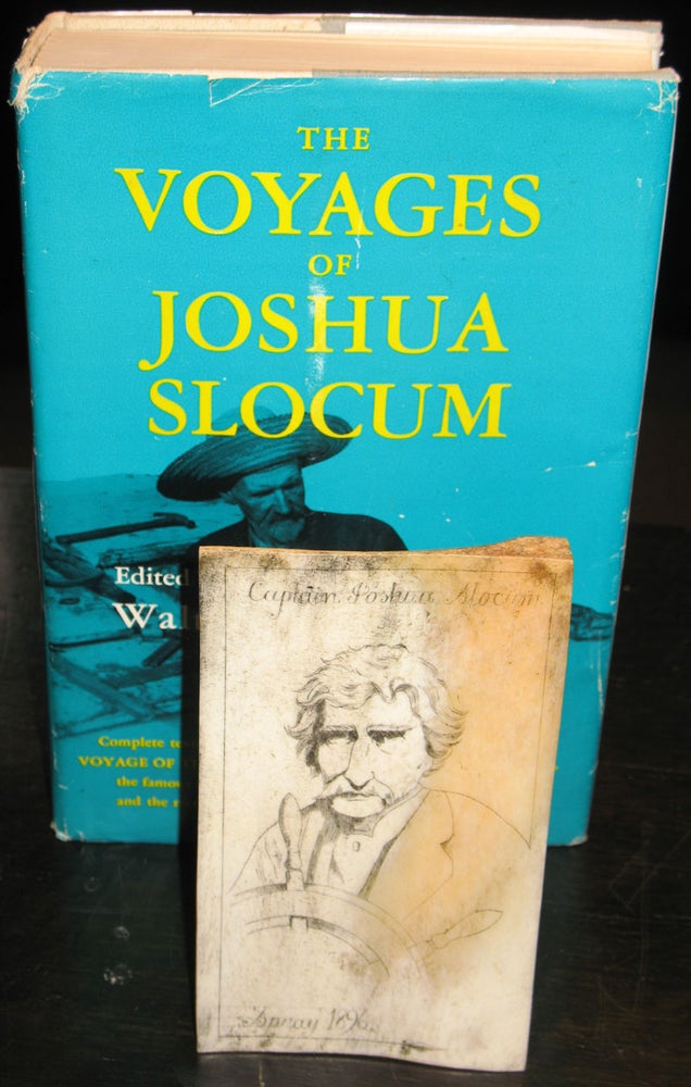 Item #17548 Scrimshaw portrait on bone "Captain Joshua Slocum 'Spray' 1896" with "The Voyage of Joshua Slocum" Captain Joshua Slocum, Walter Magnes Teller, edit. and commentaries.