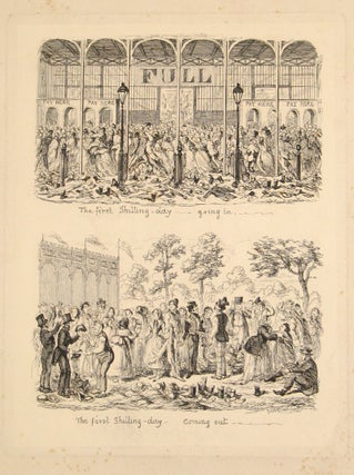 Proof plate, "The first Shilling-day - going in... (&) The first Shilling-day - coming out...", illustration from "1851 or, The adventures of Mr. and Mrs. Sandboys and family: who came up to London to 'enjoy themselves,' and to see the Great Exhibition"