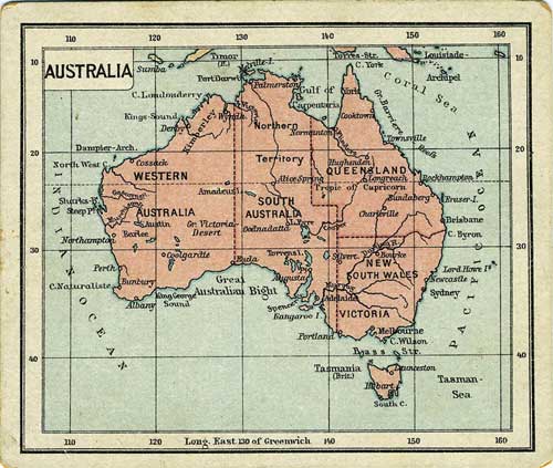 Item #17996 Van Houten's Cocoa. Trade card with map of Australia. Trade card.