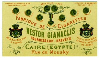 Item #18107 Trade card in French for Egyptian cigarette manufacturer Nestor Gianaclis. Trade card