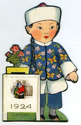 Item #18192 Illustrated and die cut Whitney Made free standing 1924 calendar with little Chinese...
