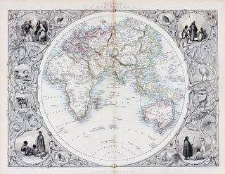 Item #18237 Eastern Hemisphere, antique map with vignette views. J. Tallis Rapkin, John