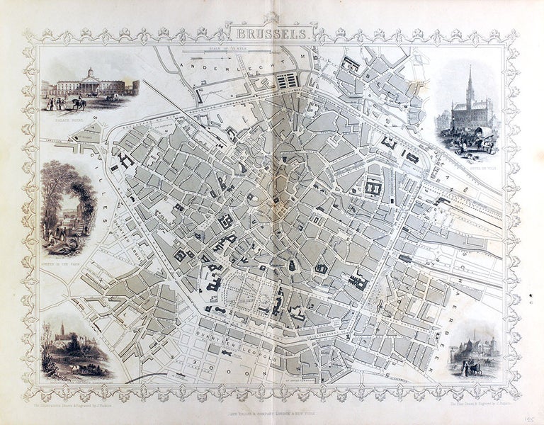 Item #18238 Brussels, antique map with vignette views. J. Tallis Rapkin, John.