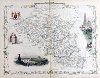 Item #18240 Belgium, antique map with vignette views. J. Tallis Rapkin, John