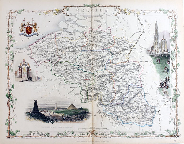Item #18240 Belgium, antique map with vignette views. J. Tallis Rapkin, John.