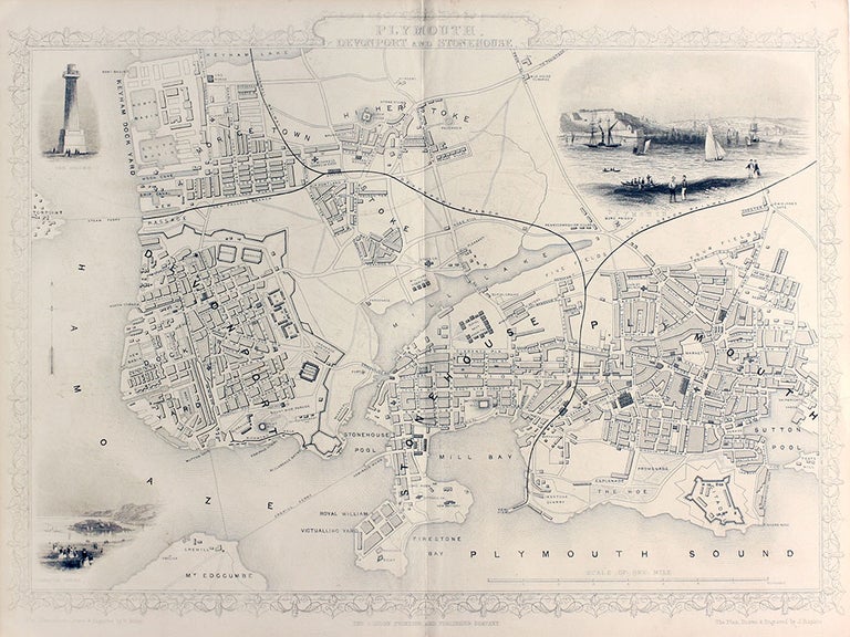 Item #18242 Plymouth, Devonport and Stonehouse, antique map with vignette views. J. Tallis Rapkin, John.