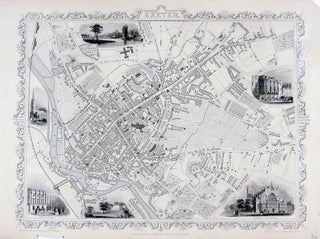 Item #18245 Exeter, antique map with vignette views. J. Tallis Rapkin, John