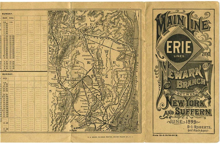 Item #18330 Erie Railroad Time Table. Main Line and Newark Branch between New York and Suffern, June 1893.
