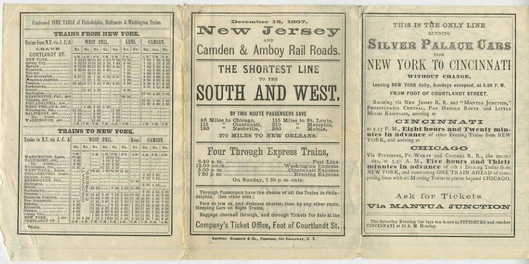 Item #18336 New Jersey and Camden & Amboy Rail Roads Time Table. December 16, 1867.