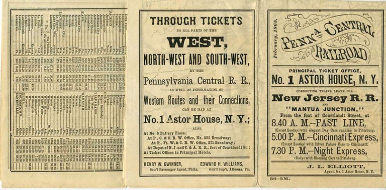 Item #18337 Penna. Central Railroad Time Table. February 1868.