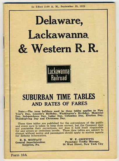 Item #18343 Delaware, Lackawanna & Western Railroad time table. September 29, 1929.