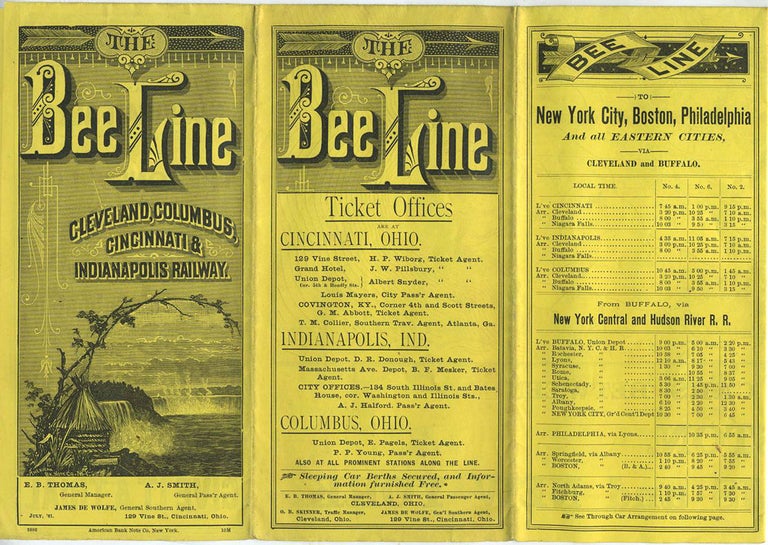 Item #18348 The Bee Line, Cleveland, Columbus, Cincinnati & Indianapolis Railway time table. July 1881.