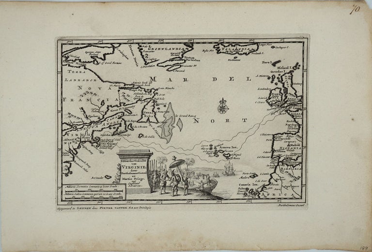Item #18533 't Noorder Gedeelte van Virginie door Bartholomeus Gosnol en Martin Pringe uyt Engeland Bevaaren, map. Pieter Van der Aa.