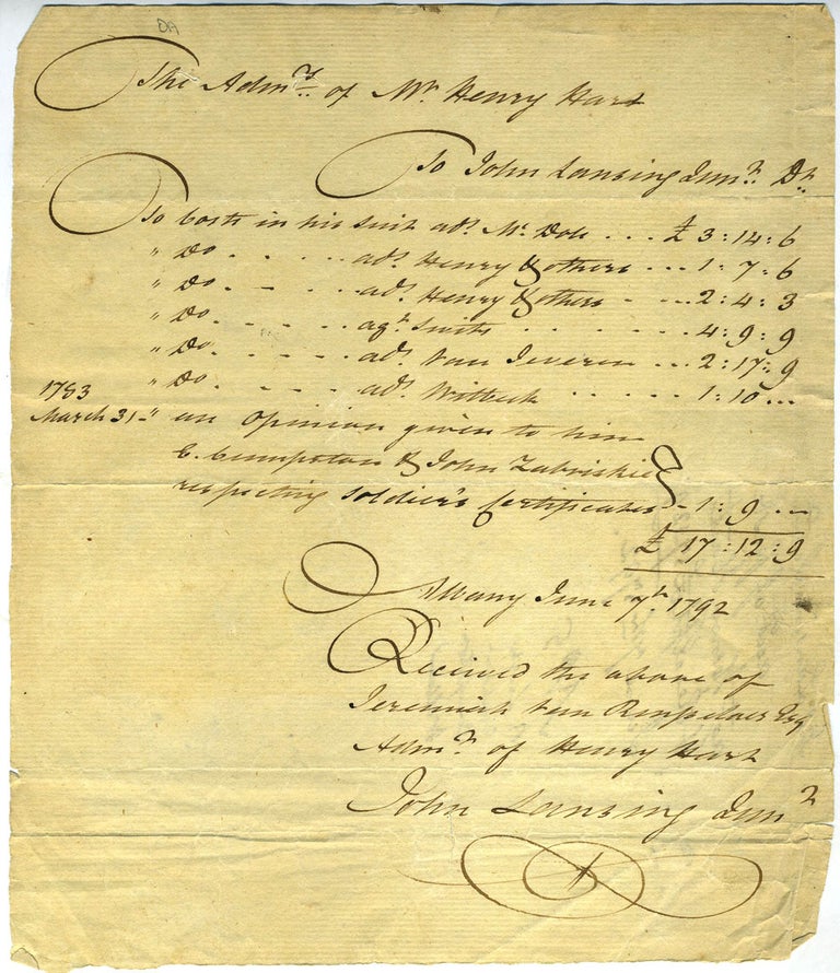 Item #18552 Legal Receipt for administering the estate of Mr. Henry Hart. Law, New York State.