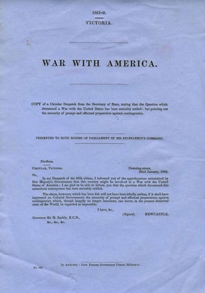 Item #18678 War with America. Australia Parliamentary Blue Papers Victoria