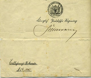 1878 Prussian Travel Document allowing Gunmann Haege to emigrate to Australia from Berlin.