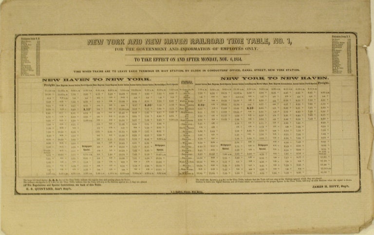 Item #18930 New York and New Haven Railroad Time Table, No. 1 .... Nov. 6, 1854. New Haven Line Metro North Railroad.