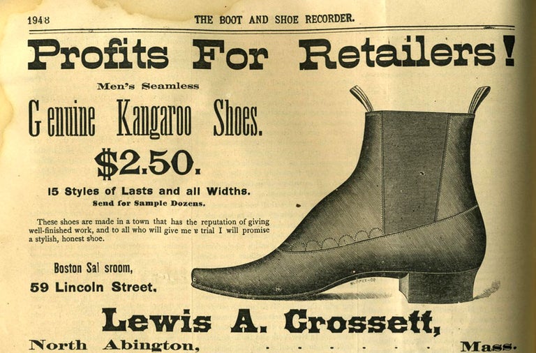 Item #18949 Boot And Shoe Recorder, trade catalog with advertisements for shoes made from kangaroo. Kangaroo shoes.