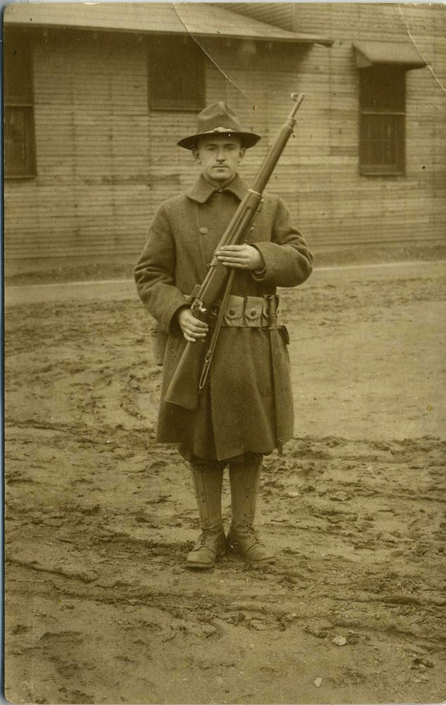 Item #19393 [Arthur Finley]. Postcard of this WWI soldier, at Fort Sherman, Chillicothe, Ohio. Real photo postcard.