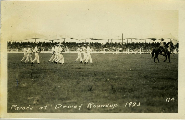 Item #19397 Parade at Dewey Roundup 1923. (numbered 114). Real photo postcard.