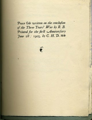 Item #19514 Peace Ode written on the conclusion of the Three Years' War by R. B. Printed for the...