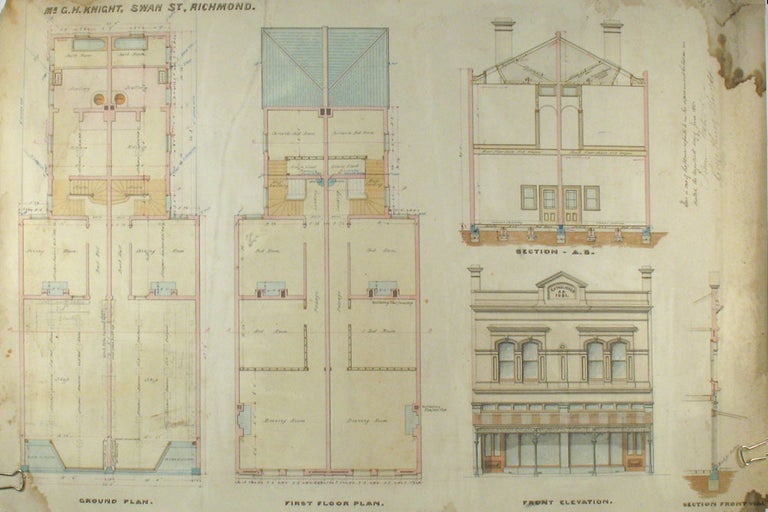 Item #19593 Mr. G. H. Knight .Swan St., Richmond, Australia, 1881. Floor plans and elevations. Melbourne.