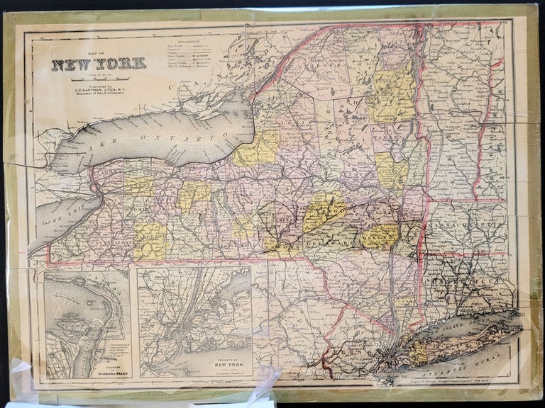 Item #19666 Map of New York. C. E. Hartman, Successor of Rev. E. J. Clemens, N. Y., Utica.