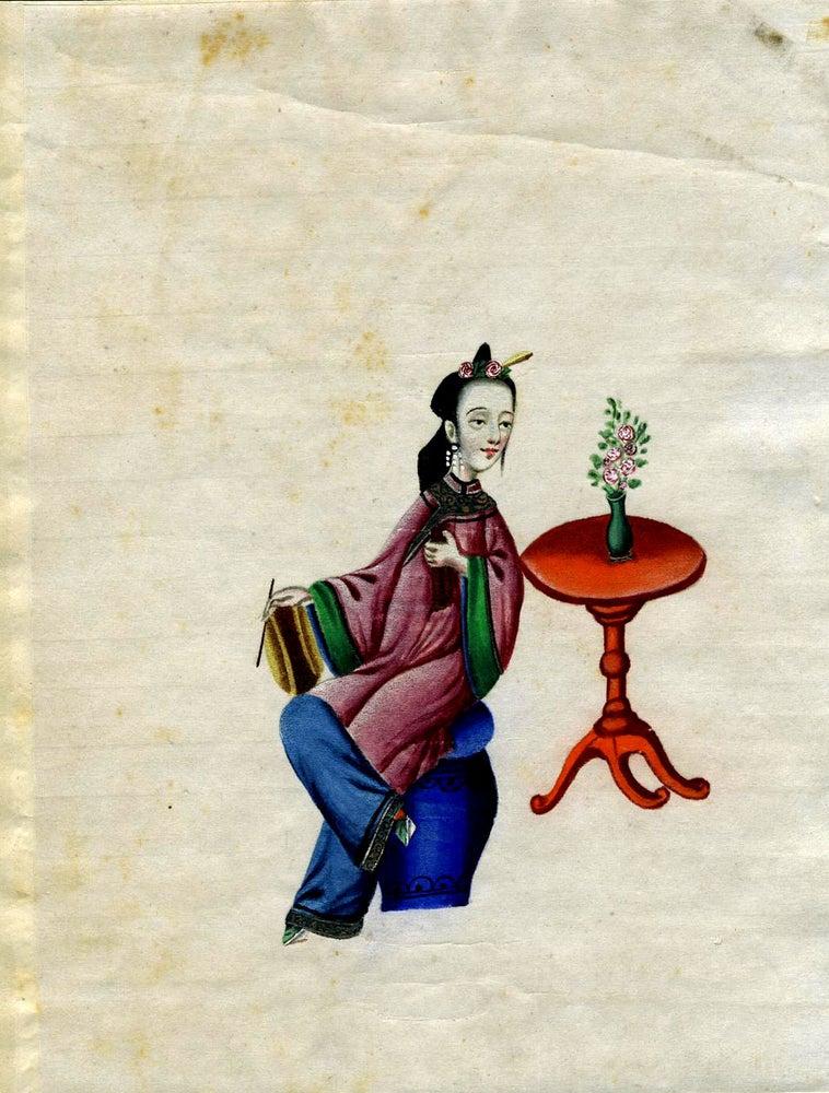 Item #19731 Hand painted Chinese Woman Musician - Girl with a Drum.