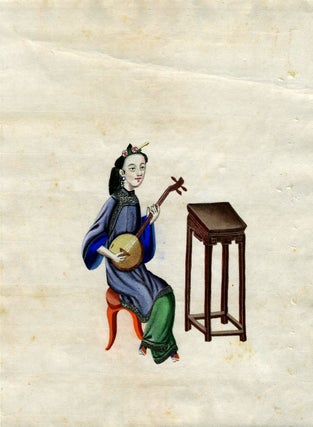 Item #19733 Hand painted Chinese Woman Musician - Girl with a Samisen