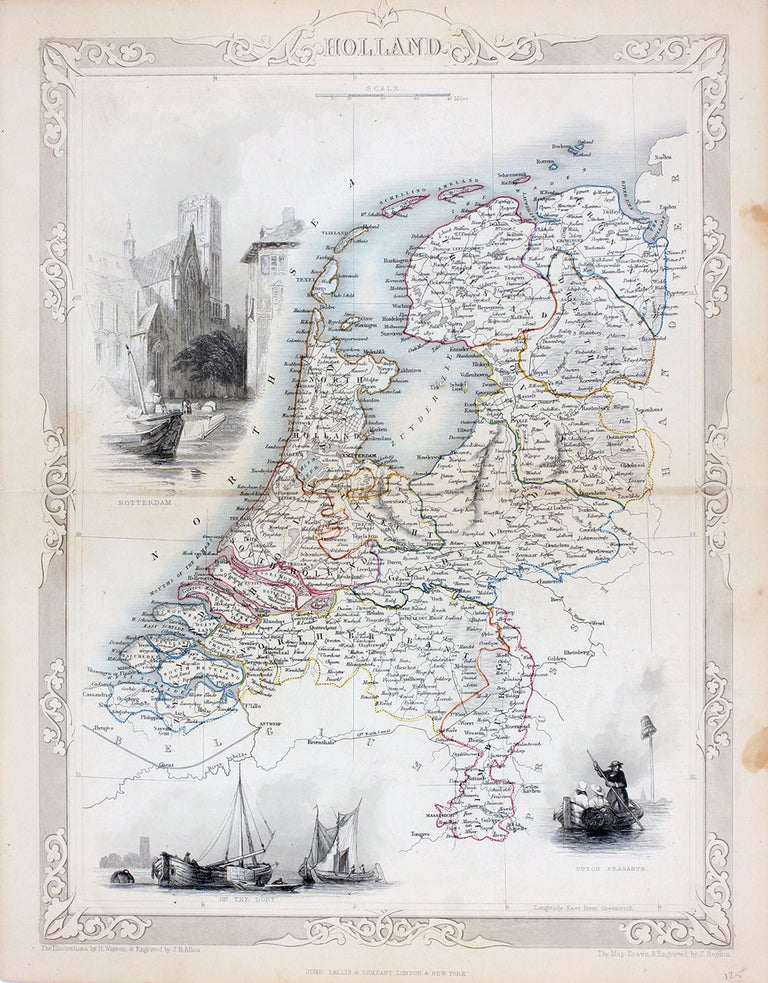 Item #19786 Holland, antique map with vignette views. J. Tallis Rapkin, John.
