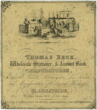 Item #19819 Account Book Label Advertising for Thomas Beck, Wholesale Stationer, & Account Book...