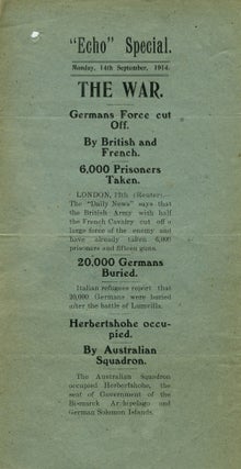 Item #19912 "Echo" Special. Monday, 14th September, 1914. THE WAR, German Forces cut Off. By...