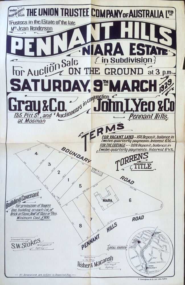 Item #19928 Pennant Hills Nara Estate in Subdivision. Land subdivision poster.