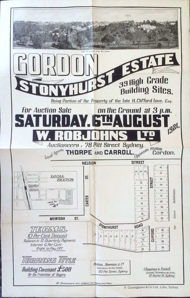 Item #19933 Gordon Stonhurst Estate. Land subdivision poster.