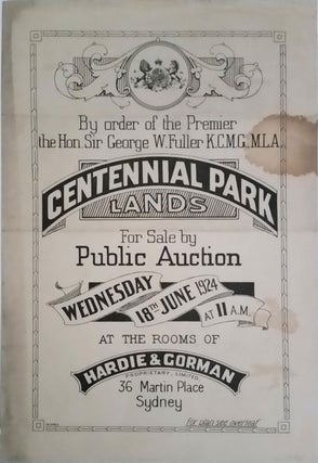 Item #19934 Auction Sale Crown Lands CENTENNIAL PARK LANDS. Land subdivision poster