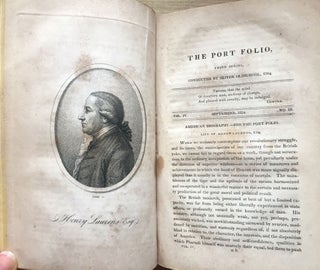 The Port Folio. Three bound volumes with issues 1809, 1811, 1812, 1813, 1814 including tribute to Marine killed in War of 1812 on Old Ironsides.