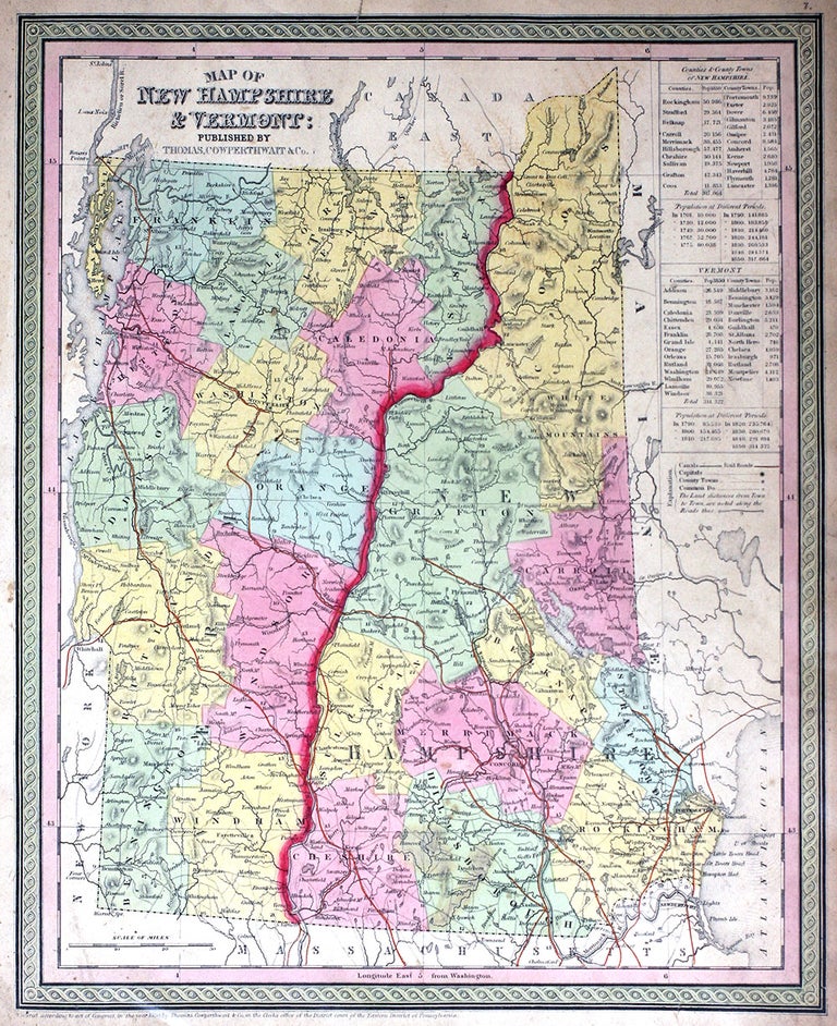 Item #20052 Map of New Hampshire and Vermont. Cowperthwait Thomas, Co.