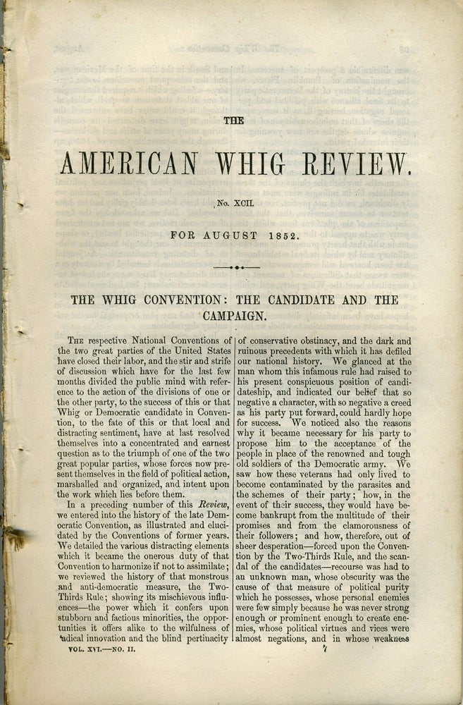 Item #20252 Australian Gold Discovery recorded in Whig Review, August 1852, disbound monthly issue. Americana.