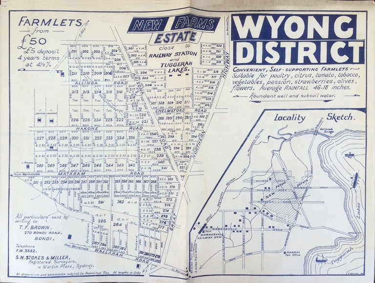 Item #20265 Wyong District, New Farms Estate. Land subdivision poster.