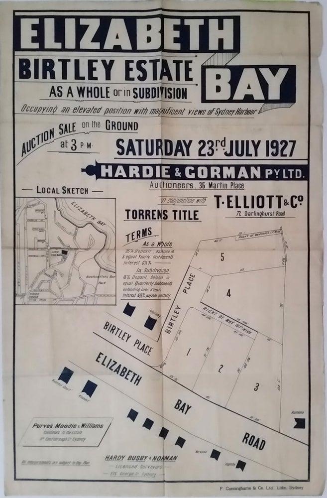 Item #20267 Elizabeth Bay, Birtley Estate. Land subdivision poster.