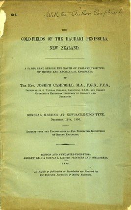 Item #20293 The Gold-Fields of the Hauraki Peninsula, New Zealand. Pamphlet. Joseph Rev Campbell