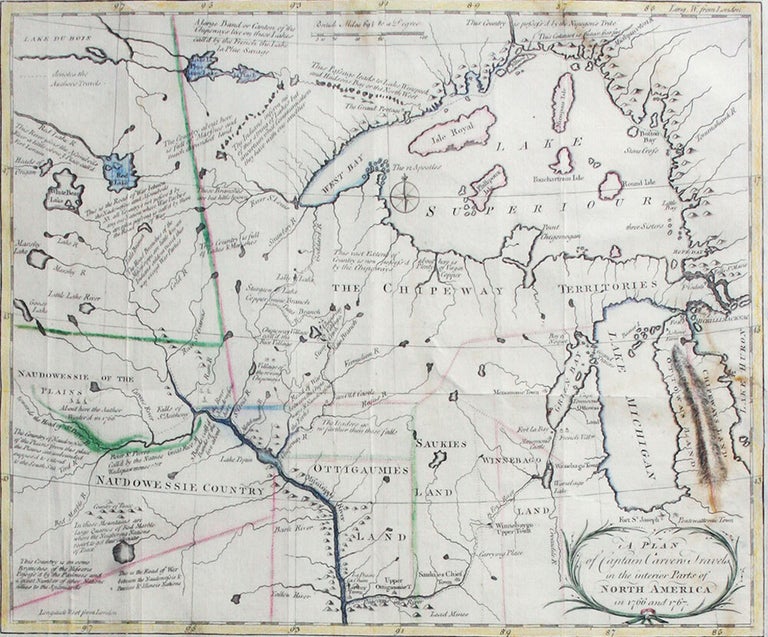 Item #20492 A Plan of Captain Carvers Travels in the interior Parts of North America. Jonathan Carver.