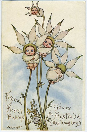 Item #20499 Flannel Flower Babies Grow in Australia (They bring Love). Color card. May Gibbs