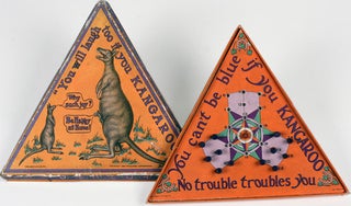 Item #20568 Unusual triangular board game with pair of kangaroos and joey on front cover, printed...